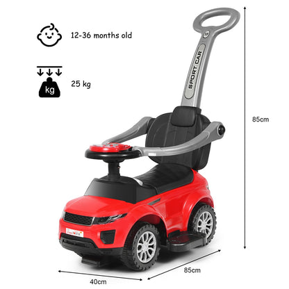 Dimensions of the red 3 in 1 ride on push car stroller