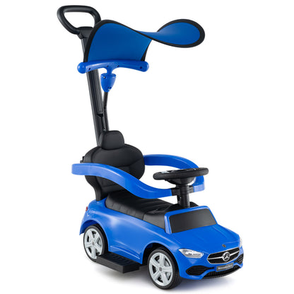 Navy blue ride on push car with canopy and parent handle