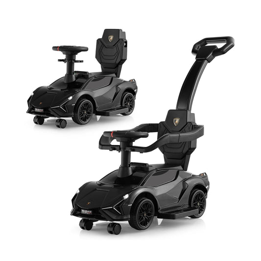 3-in-1 Ride On Push Car in black, shown from a front-side angle with a second car behind it