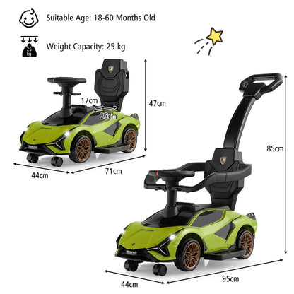 Two green push cars with dimensions and weight capacity clearly labelled