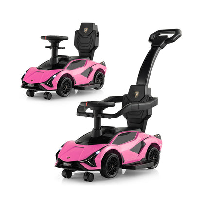 3-in-1 Ride On Push Car in pink with a parent handle and safety guard
