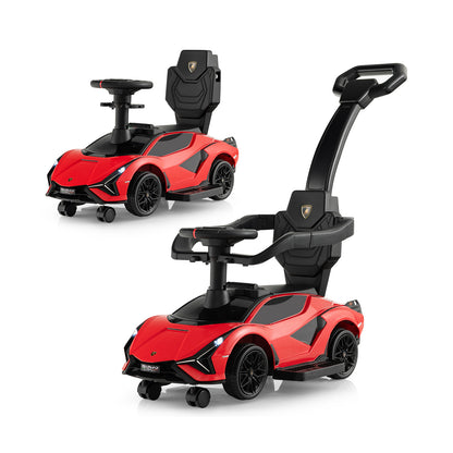 3-in-1 Ride On Push Car in red with a push handle and guardrails