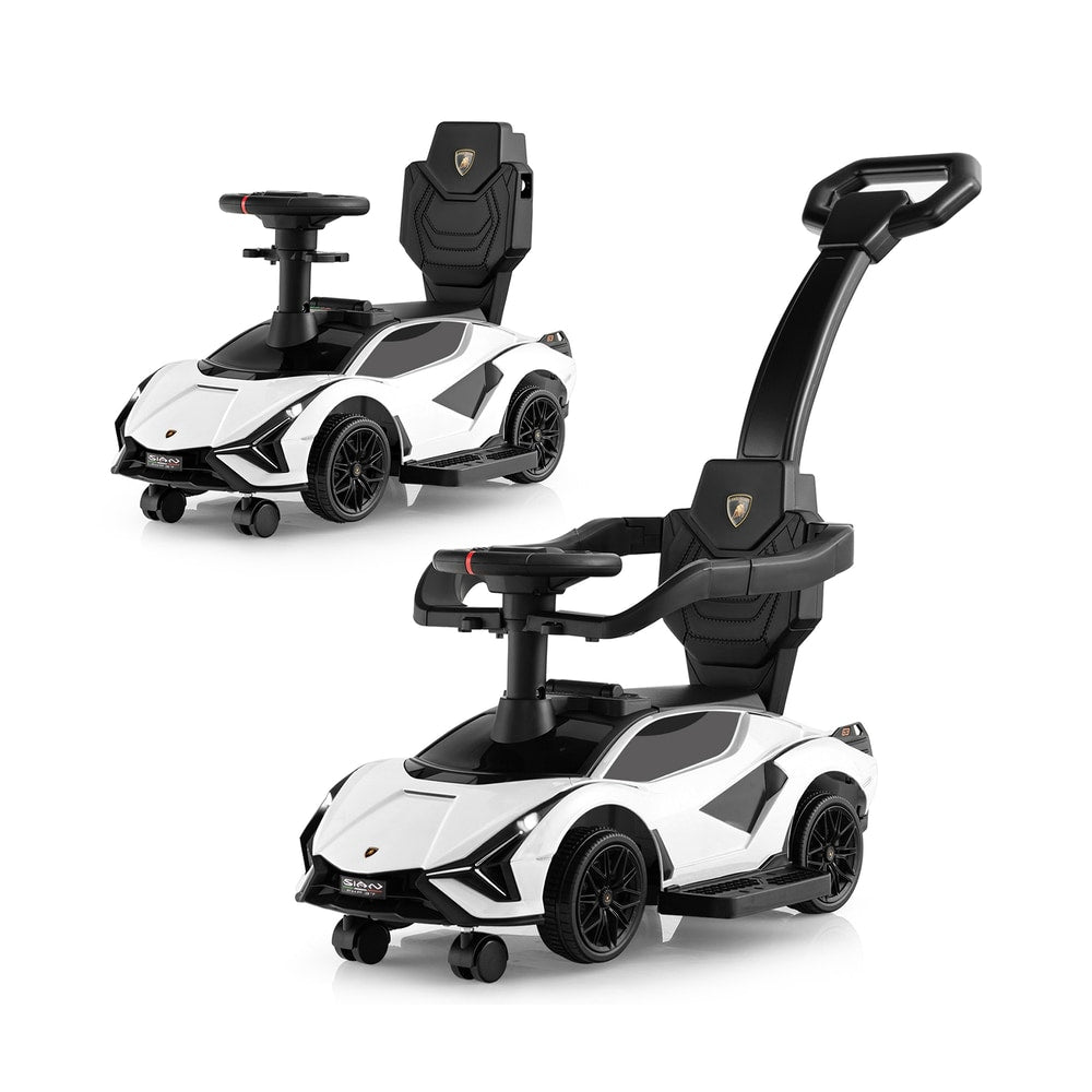 3-in-1 Ride On Push Car with removable guardrails and handle in white