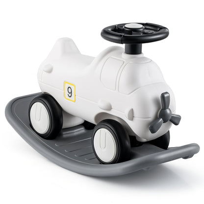 3-in-1 Rocking Horse and Sliding Car in white with a grey rocking base