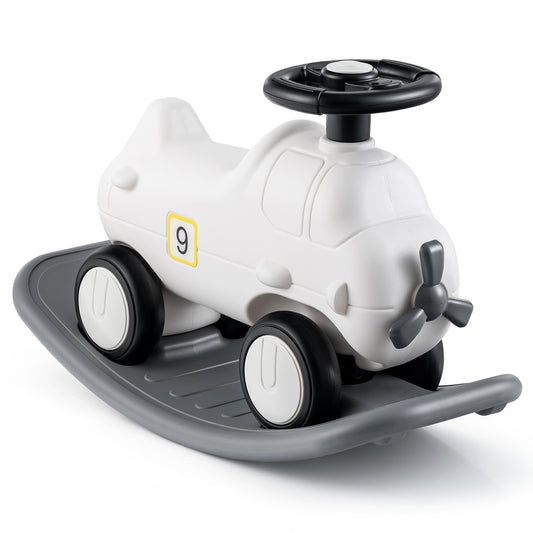 3-in-1 Rocking Horse and Sliding Car in white with a grey rocking base