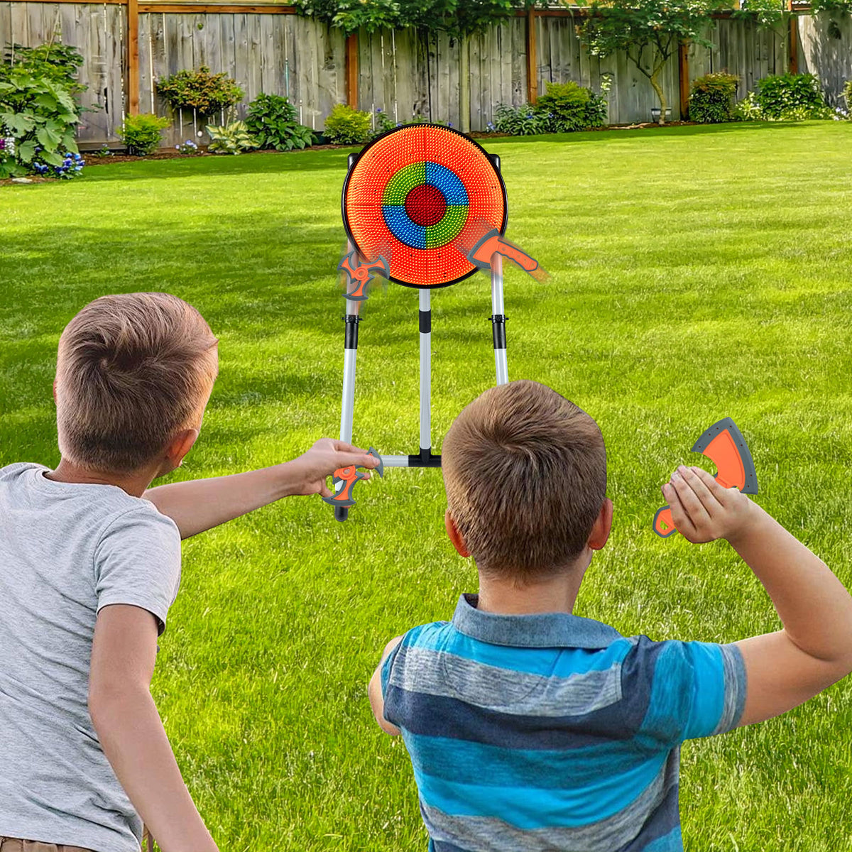 Children playing the carnival games set in a sunny garden