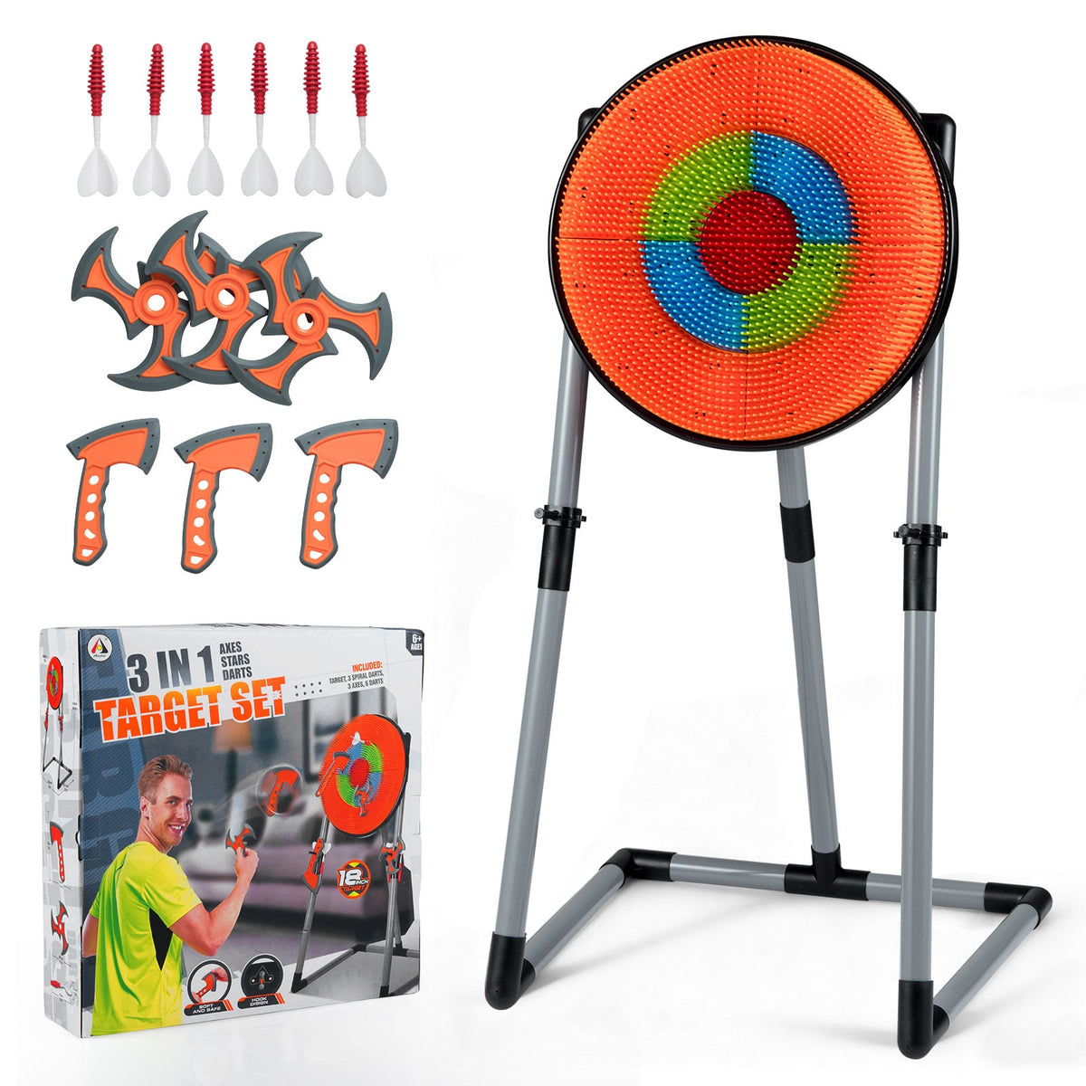 3 in 1 Throwing Target Set Activity Carnival Games with darts, axes and ninja stars