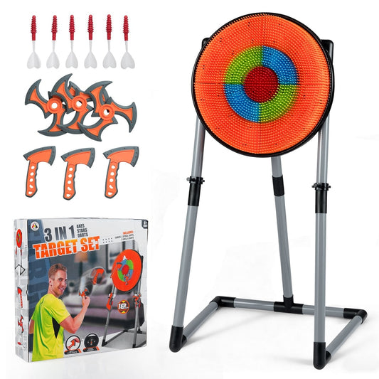 3 in 1 Throwing Target Set Activity Carnival Games with darts, axes and ninja stars