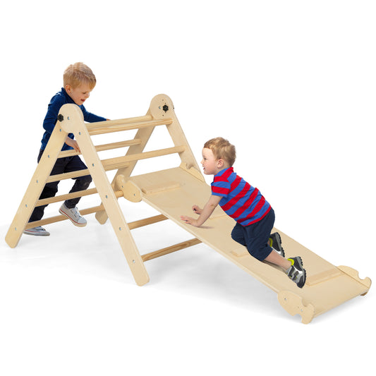 3-in-1 Triangular Climbing Toys set up as a climbing frame with a slide and ladder for children