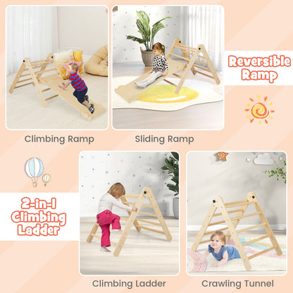 Collage showing the climbing frame in different configurations and uses