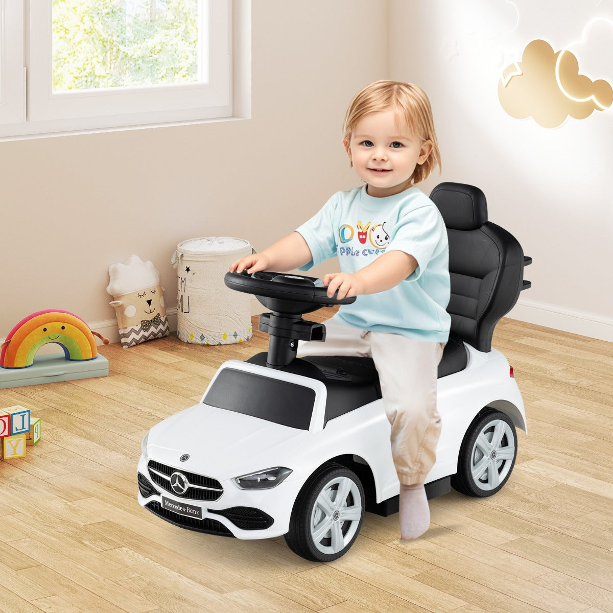 3-in-1 Ride on Push Car in White