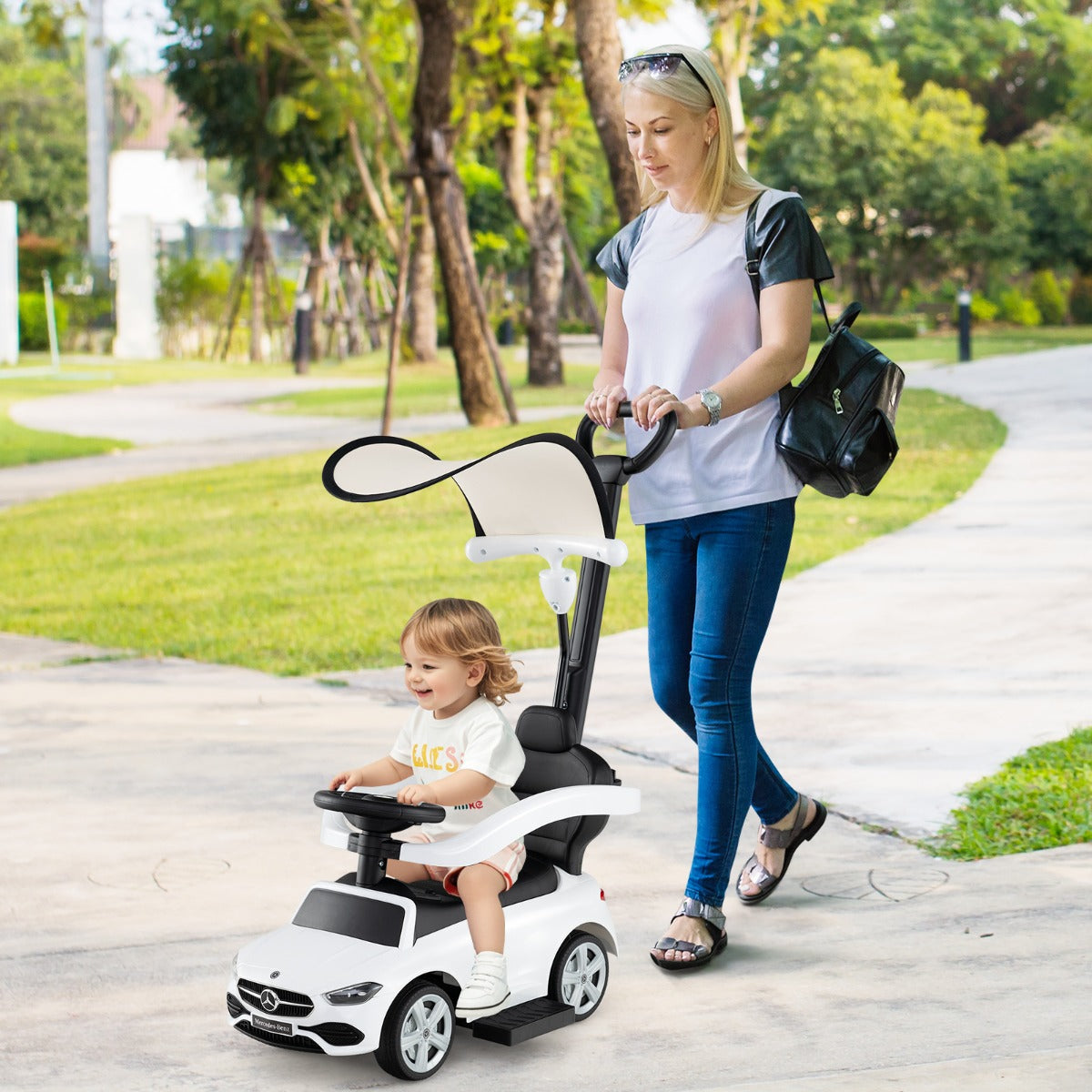 3-in-1 Ride on Push Car in White