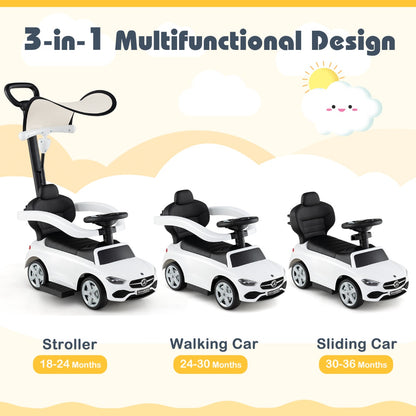 3-in-1 Ride on Push Car in White