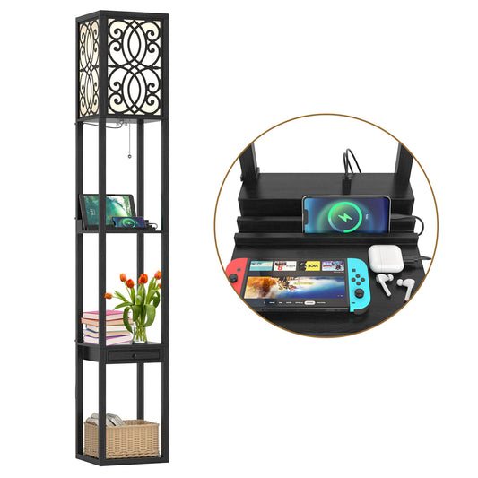 3-Layers Free-standing Light with two USB ports and a storage drawer, showing shelves and top light detail