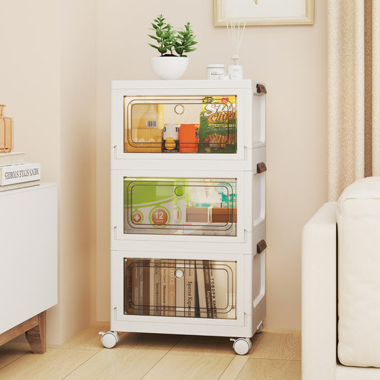 Stackable storage bins filled with groceries in a pantry