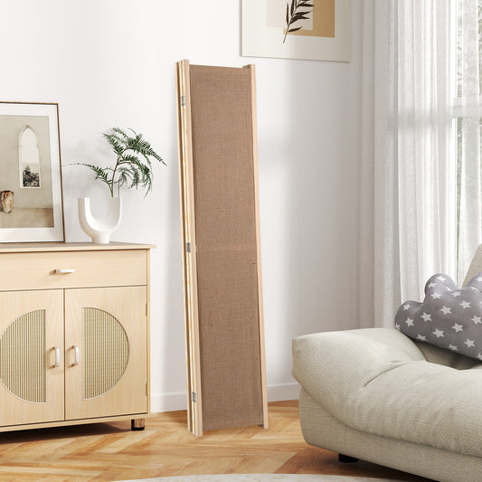 The room divider folded and leaning against a white wall next to a wooden cabinet