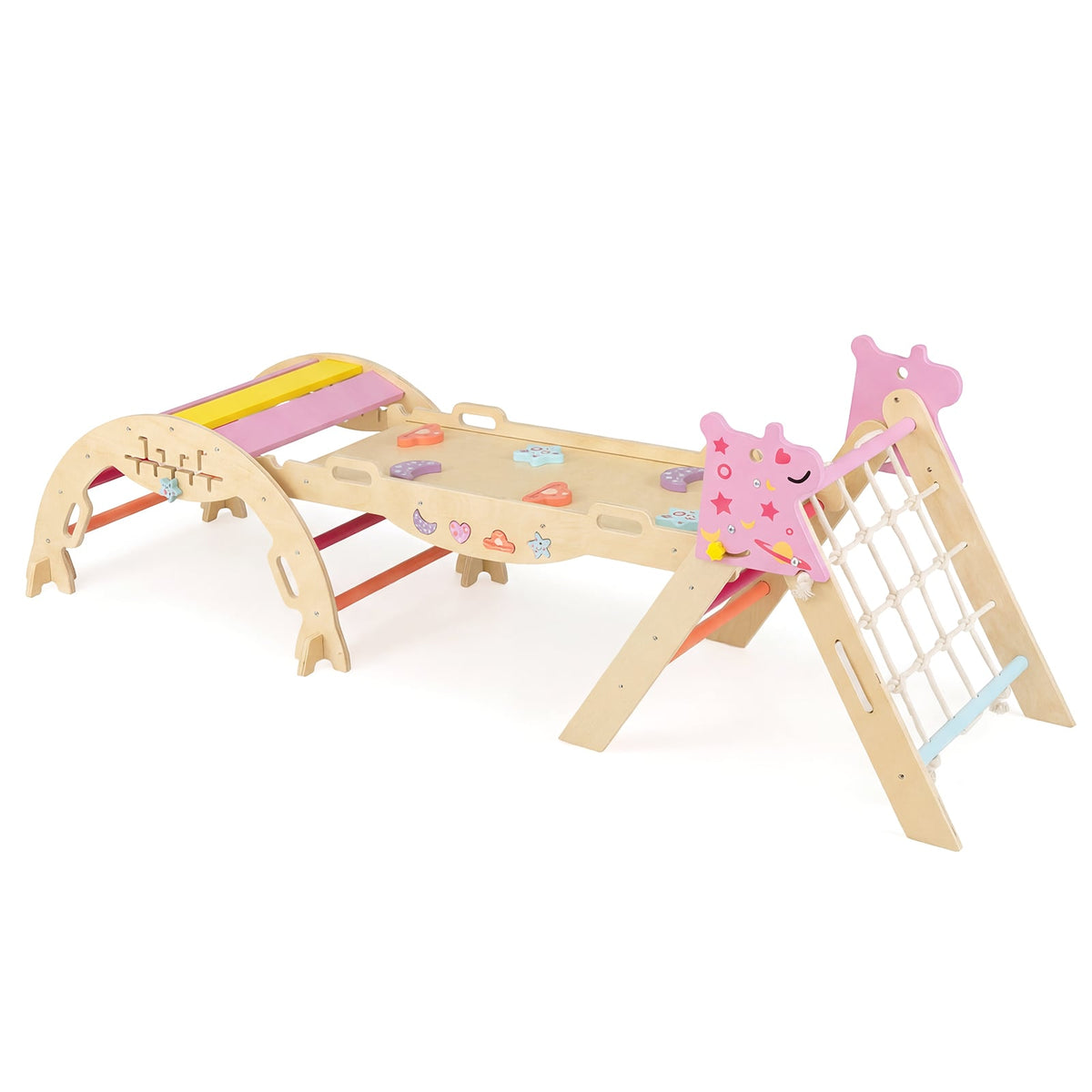 3-Piece Foldable Toddler Climbing Toys with climber rope and maze game in macaron colours