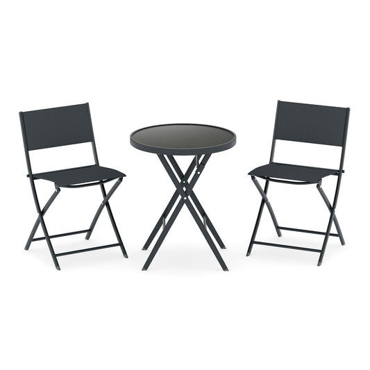 3 Piece Folding Bistro Set Patio Dining Furniture with two chairs and a round table