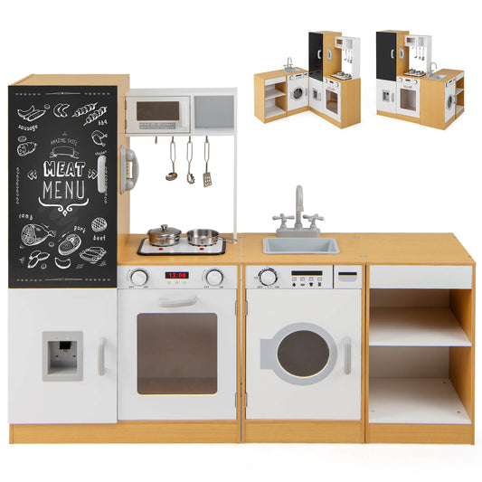 3-Piece Kids Play Kitchen Set with oven, washing machine, sink and blackboard