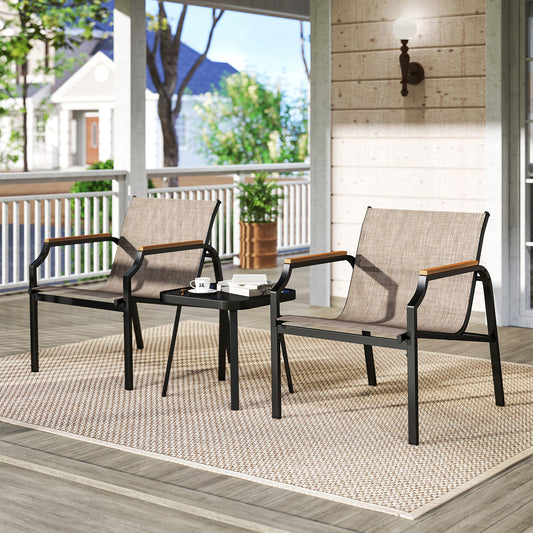 The outdoor chair set with two chairs and a small table on a patio rug