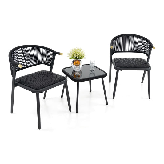 3 Piece Outdoor Wicker Furniture Set with two chairs and a coffee table