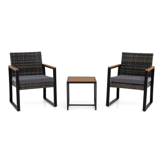 3-Piece PE Wicker Patio Set with two chairs and a small square table on a white background
