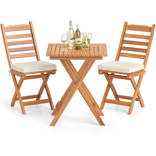 3 Pieces Outdoor Acacia Wood Bistro Set with two chairs and a table