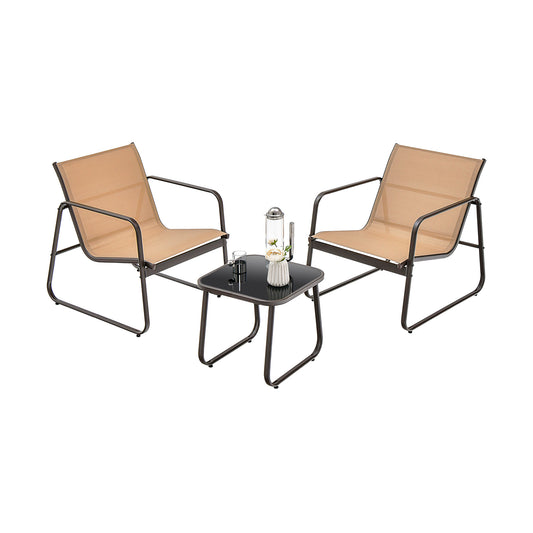 3 Pieces Patio Conversation Set with two chairs and a small table