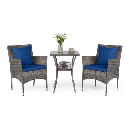 3 Pieces Patio Wicker Bistro Set 2 Rattan Chairs shown on a plain white background