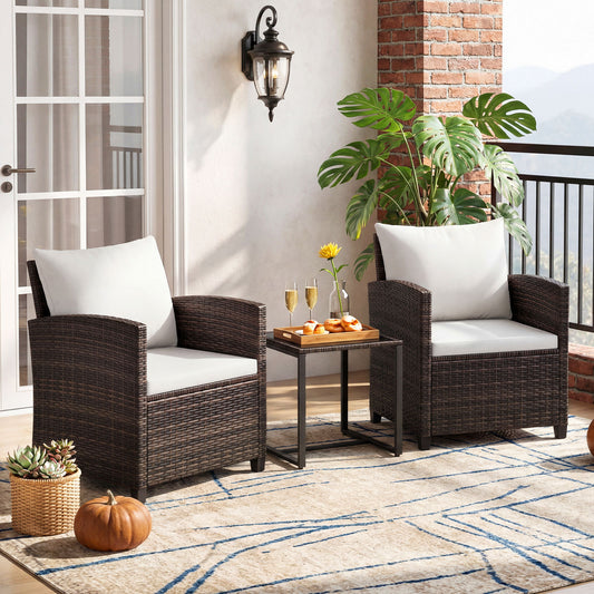3 Pieces PE Rattan Wicker Outdoor Bistro Conversation Set in Beige