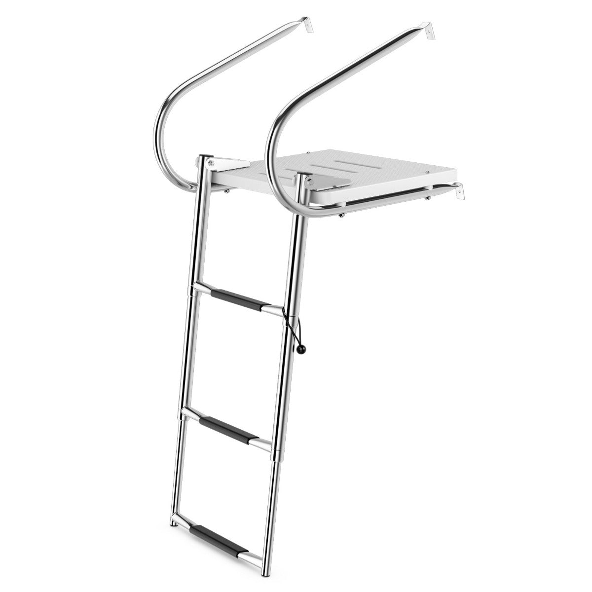 3-Step Telescoping Boat Ladder with a white platform and two curved metal handrails