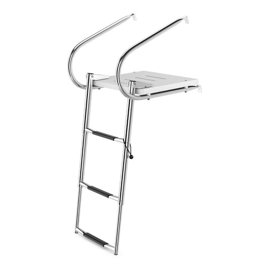 3-Step Telescoping Boat Ladder with a white platform and two curved metal handrails