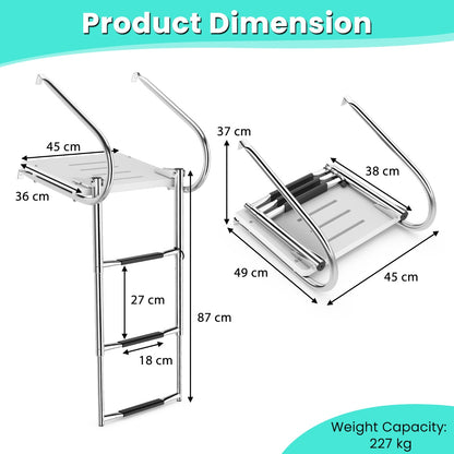The boat ladder showing various measurements and the weight capacity on a diagram