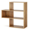 3-tier Bookshelf Irregular Open Back Bookcase with 3 Cubes Free-standing Bookshelf-Natural