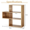 3-tier Bookshelf Irregular Open Back Bookcase with 3 Cubes Free-standing Bookshelf-Natural