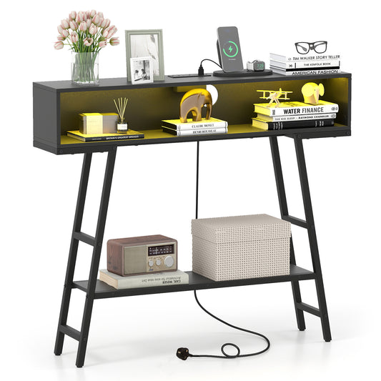 3-Tier Console Table with LED Light and Charging Station shown against a plain white background