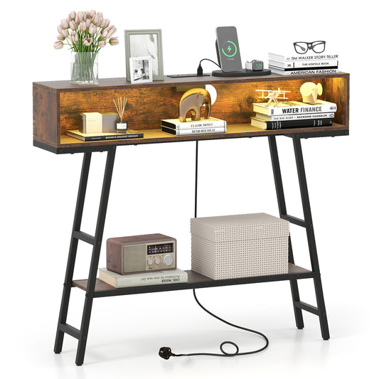 3-Tier Console Table with LED Light and Charging Station shown against a plain white background