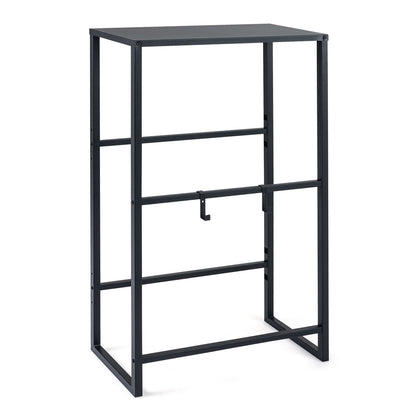 3-Tier Drink Crate Rack with shelf and 2 hanging hooks in black metal