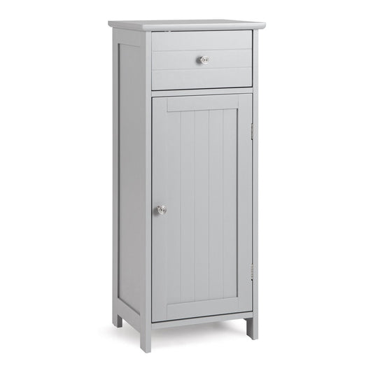 3-Tier Free-Standing Bathroom Cabinet with Drawer in grey, showing the front with one drawer and one door