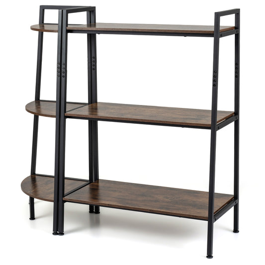 3-Tier Ladder Shelf & Corner Stand w/Metal Frame, a rustic brown shelving unit with black metal frame