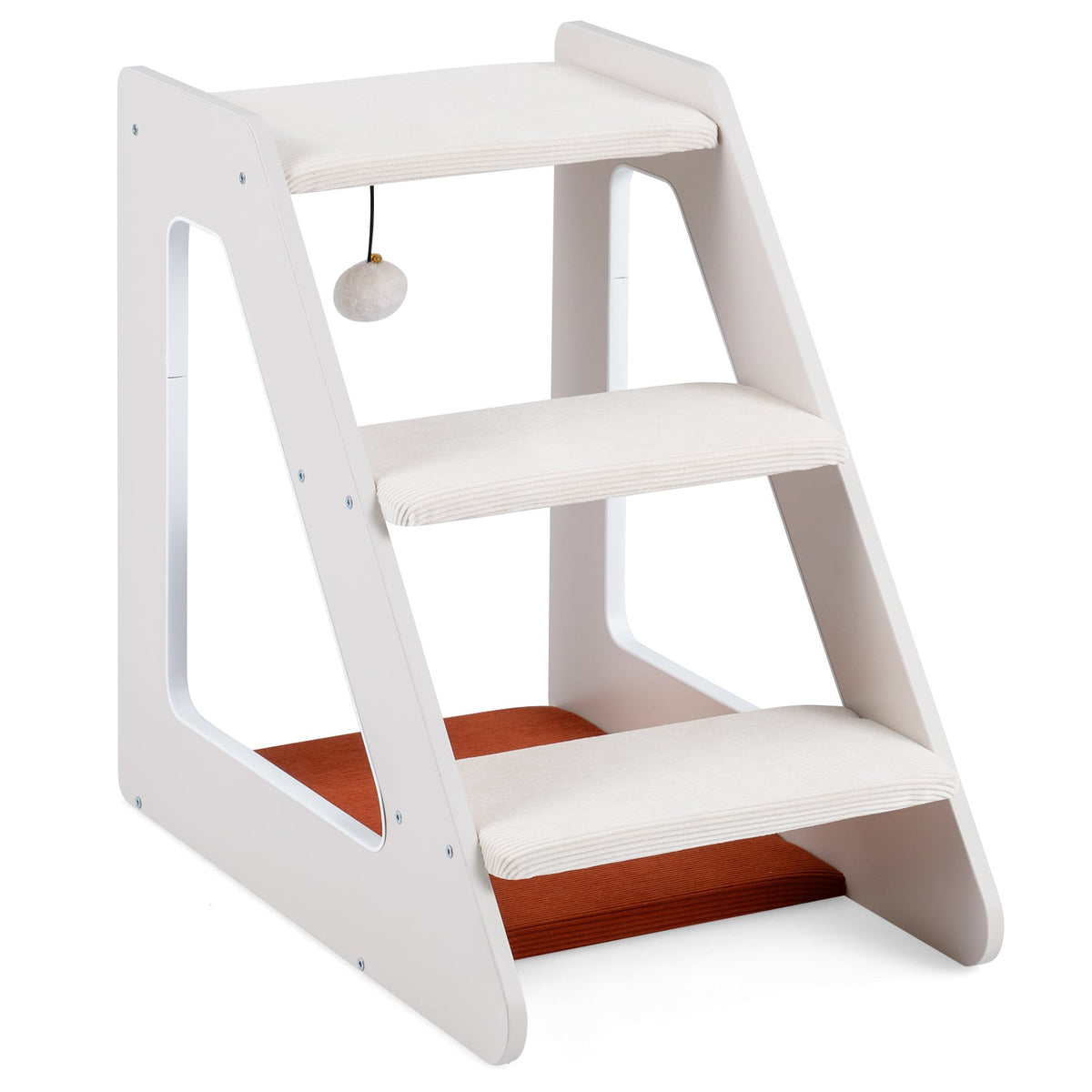 3-Tier Pet Steps for dogs and cats with a corduroy surface in white