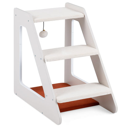 3-Tier Pet Steps for dogs and cats with a corduroy surface in white