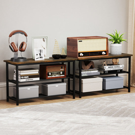 The shoe rack bench is styled as a media console with a radio and books