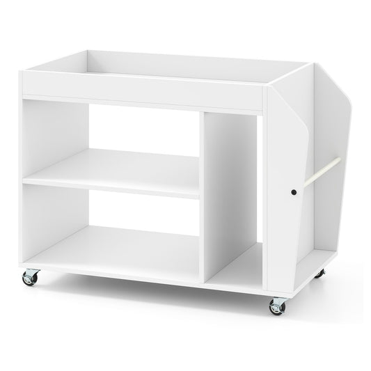 3-Tier Side End Table Rolling Nightstand with Universal Wheels in white, shown from the front with wheels