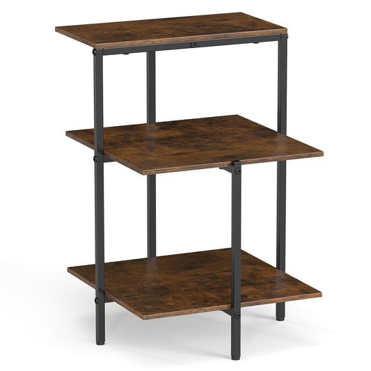 3-Tier Side Table with three square shelves and a black metal frame on a white background