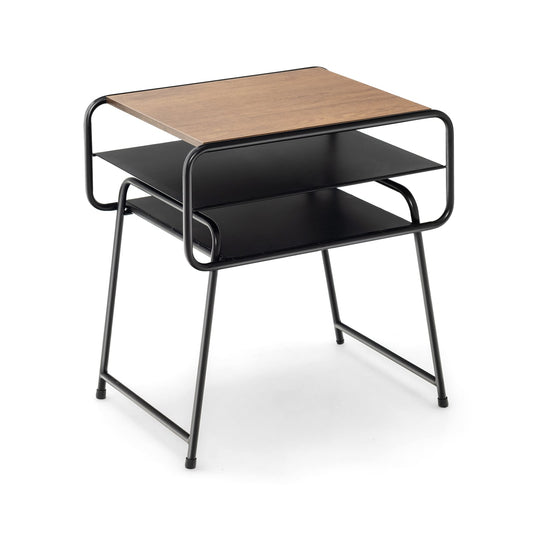 3-Tier Sofa Side Table with a wooden top and two black shelves