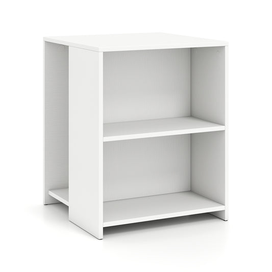 3-Tier Square Wooden End Table with Open Storage Shelves in white, shown from the front with two open shelves