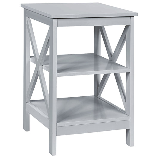 3-Tier Wooden Side table in grey with two shelves and a top surface