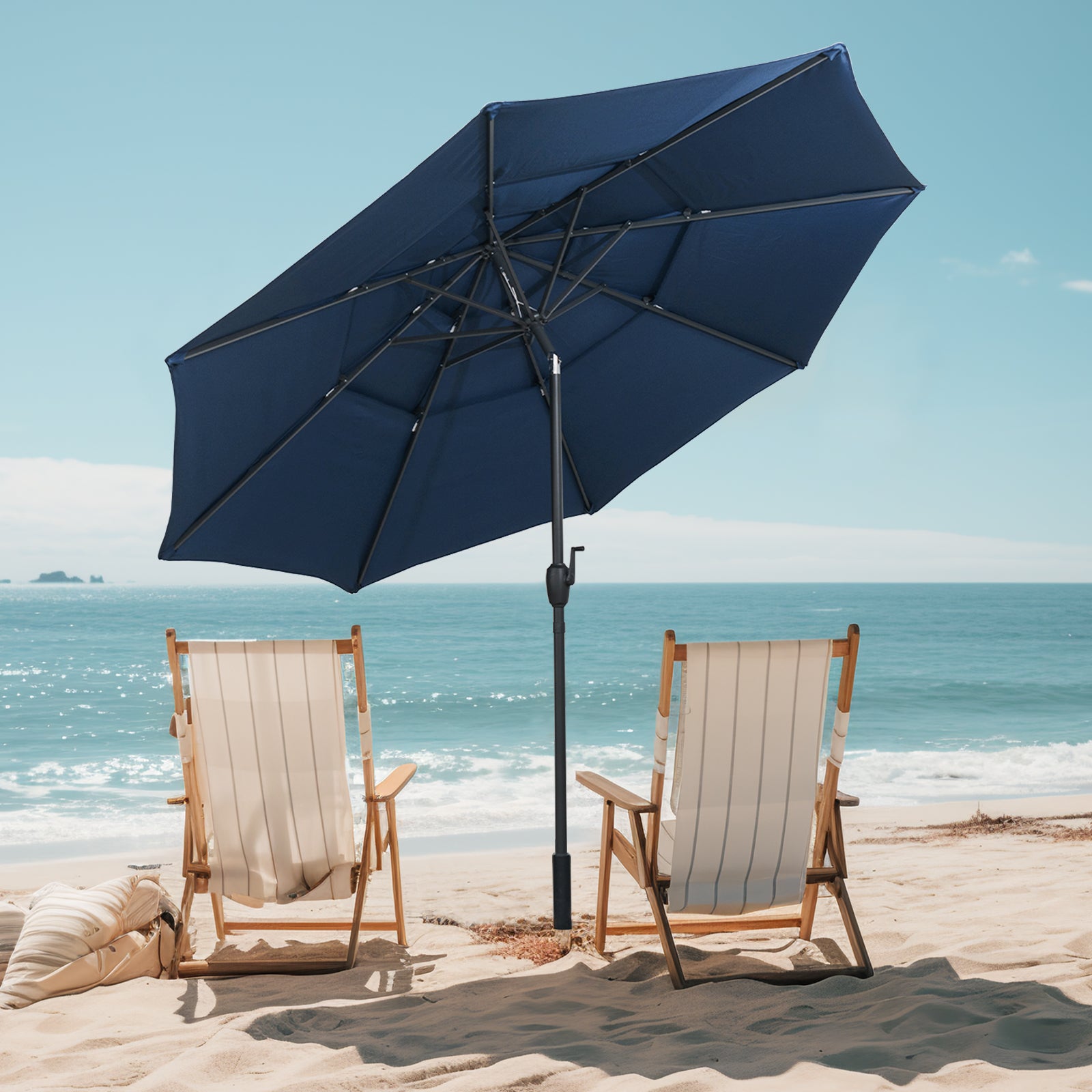 295 cm 3-tier Vented Patio Large Market Table Umbrella with Push Button Tilt-Navy