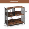 3-Tier Record Player Stand with Vinyl Storage and 3 Removable Dividers-Brown